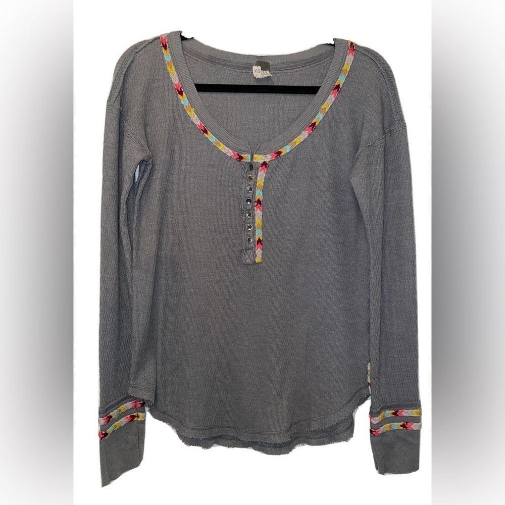 We The Free Gray Long Sleeve with Colorful Trim